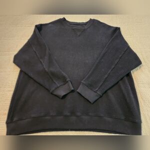 Aerie Women's Black Waffle-Knit Cotton Crewneck Sweater XL Minimalist